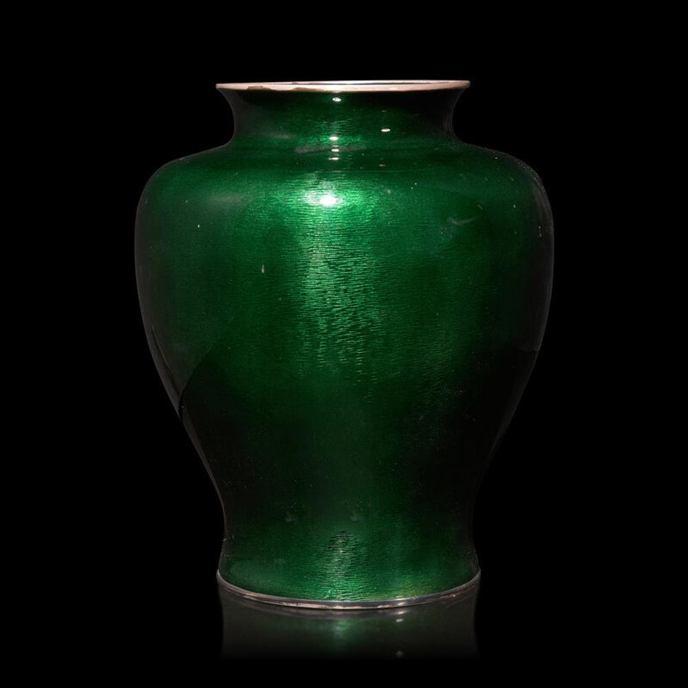 A Japanese Green Ground Cloisonné Vase, Ando Jubei Mark