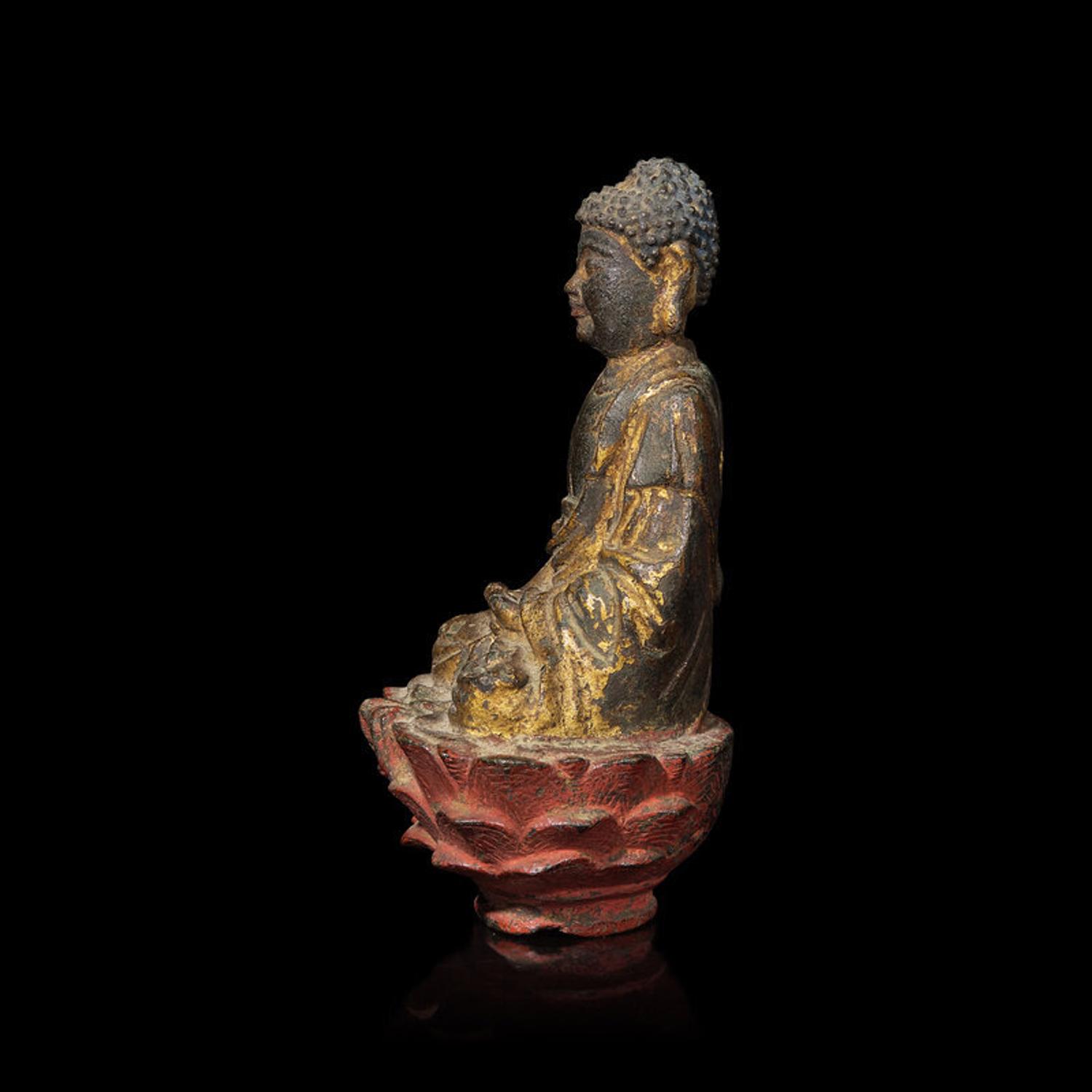 A Chinese Parcel Gilt Bronze Figure of Buddha, Liao-Early Yuan Dynasty 遼/元初 鎏金銅坐佛