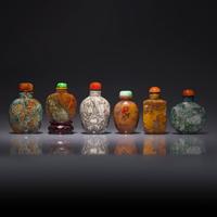 Six Chinese Agate and Conglomerate Snuff Bottles 瑪瑙及抱子石鼻烟壺六支