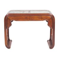 A Chinese Marble Inset Ironwood Game Table, 19th/Early 20th Century 清晚期 鐵力木嵌大理石書卷式條案