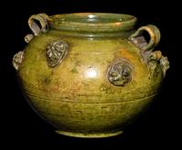 A Chinese Green Glazed Porcelain Jar 綠釉繫帶貼花小罐