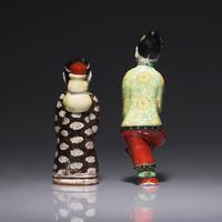 Two Chinese Porcelain Figural Snuff Bottles 粉彩瓷雕人物鼻烟壺兩支
