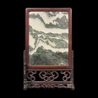 A Chinese "Dali" Marble Inset Carved Hardwood Table Screen, 19th Century or Later 晚清-民國 酸枝木大理石插屏