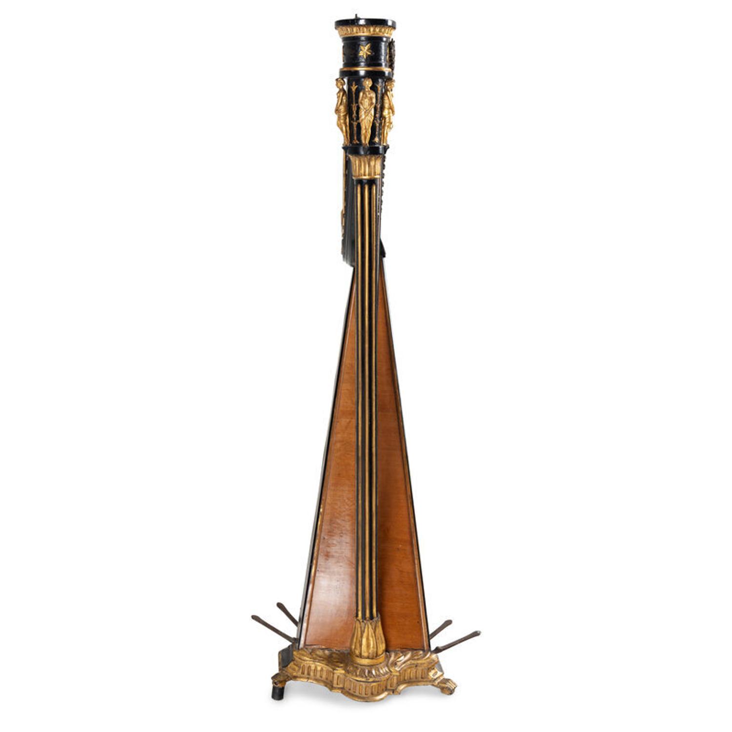 A Napoleon III Black Lacquer and Parcel Gilt Harp