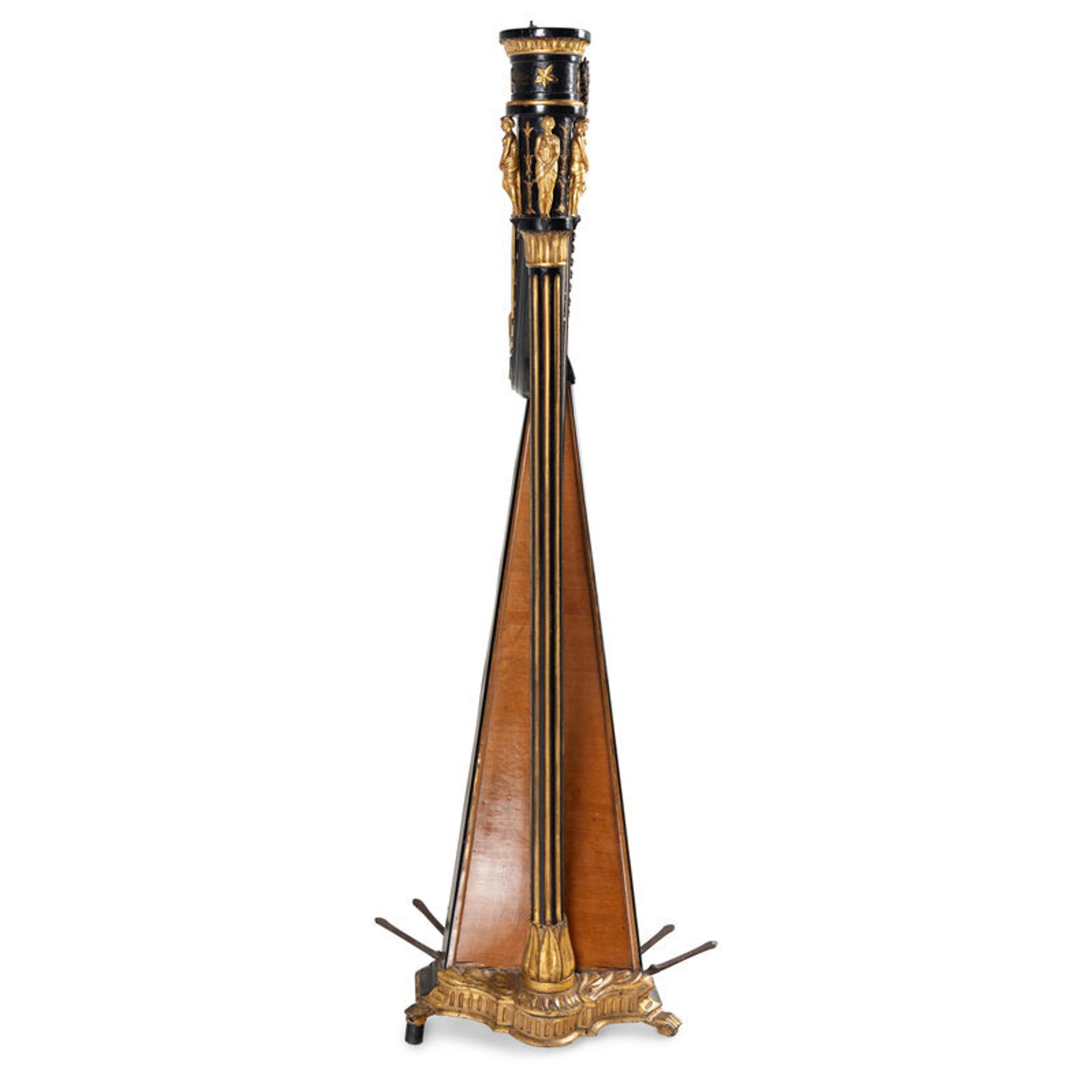 A Napoleon III Black Lacquer and Parcel Gilt Harp