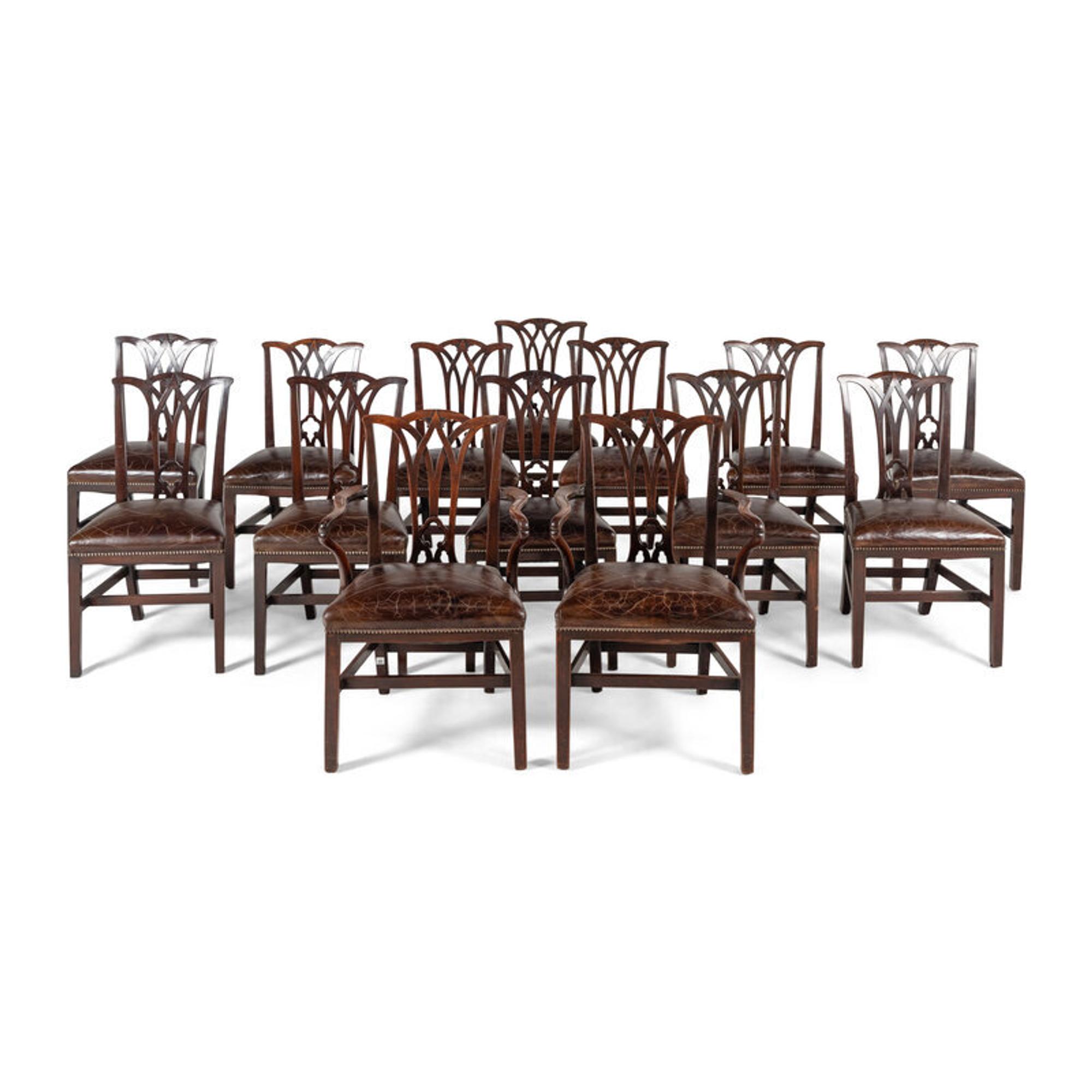 A Set of Fourteen English Mahogany Dining Chairs