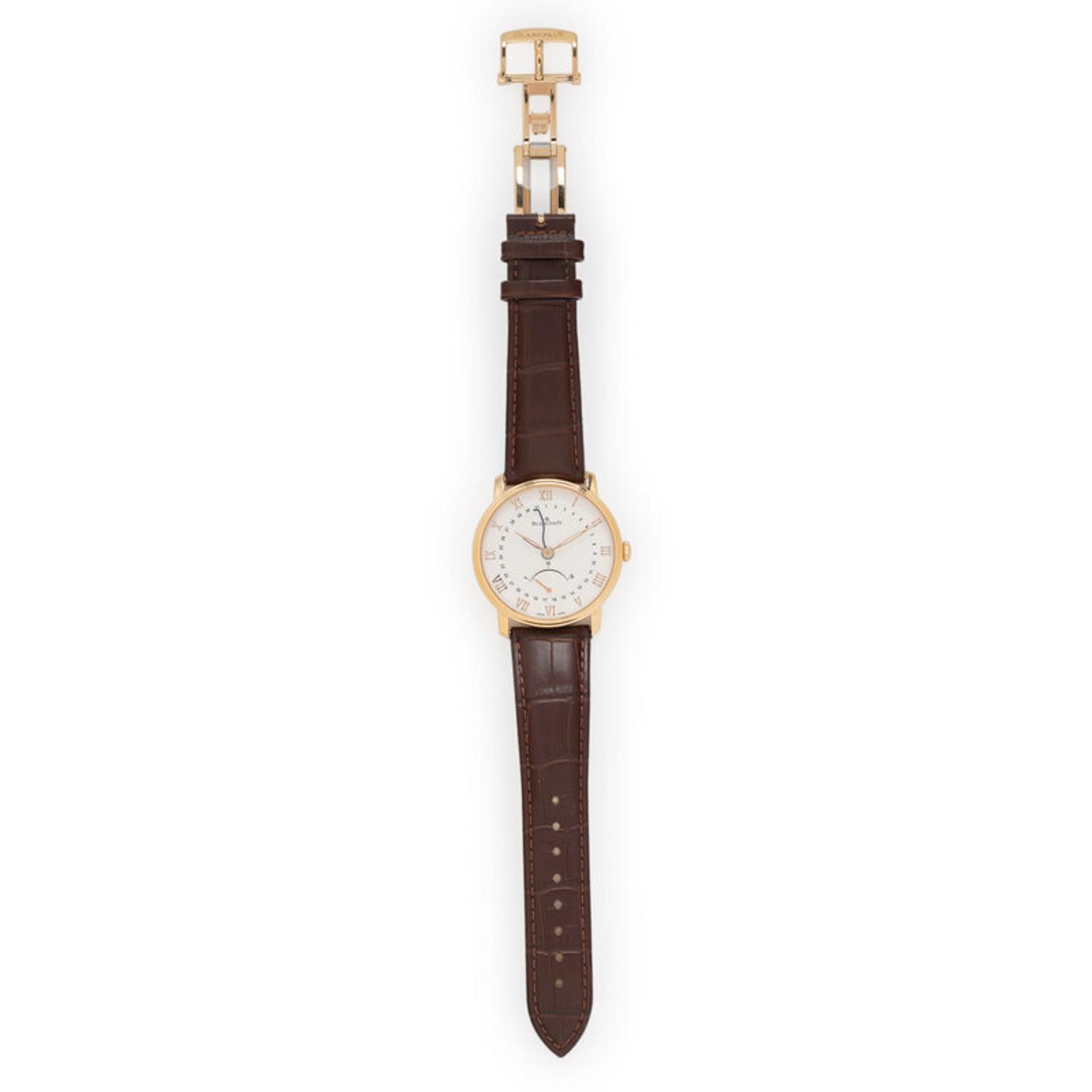 Blancpain, Ref. 6653Q 18K Rose Gold 'Villeret' Power Reserve Calendar Watch with Serpentine Date Hand