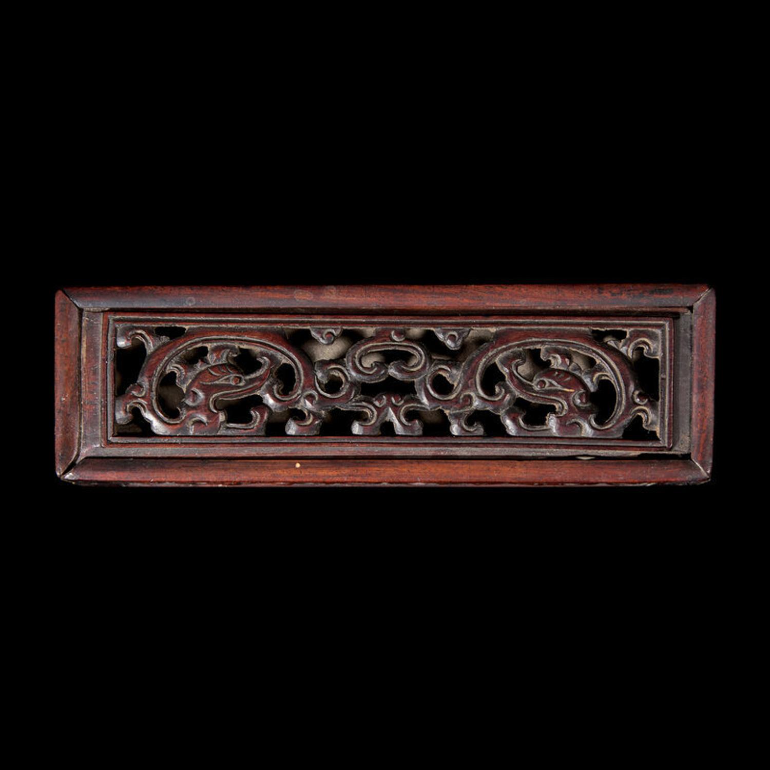 A Chinese Reticulated Hardwood Perfumier, 19th Century or Earlier 清中期 紅木鏤雕龍紋香盒