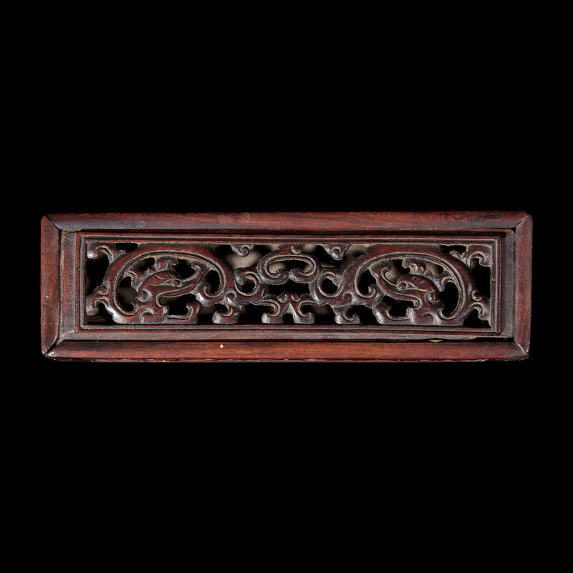 A Chinese Reticulated Hardwood Perfumier, 19th Century or Earlier 清中期 紅木鏤雕龍紋香盒