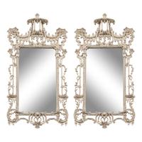 A Pair of Chinese Chippendale Style White-Painted Pier Mirrors