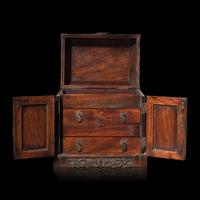 A Small Chinese Carved Hardwood Seal Chest 硬木雕雲龍紋官皮箱