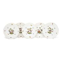 A Set of Five Herend Rothschild Bird Porcelain Dinner Plates