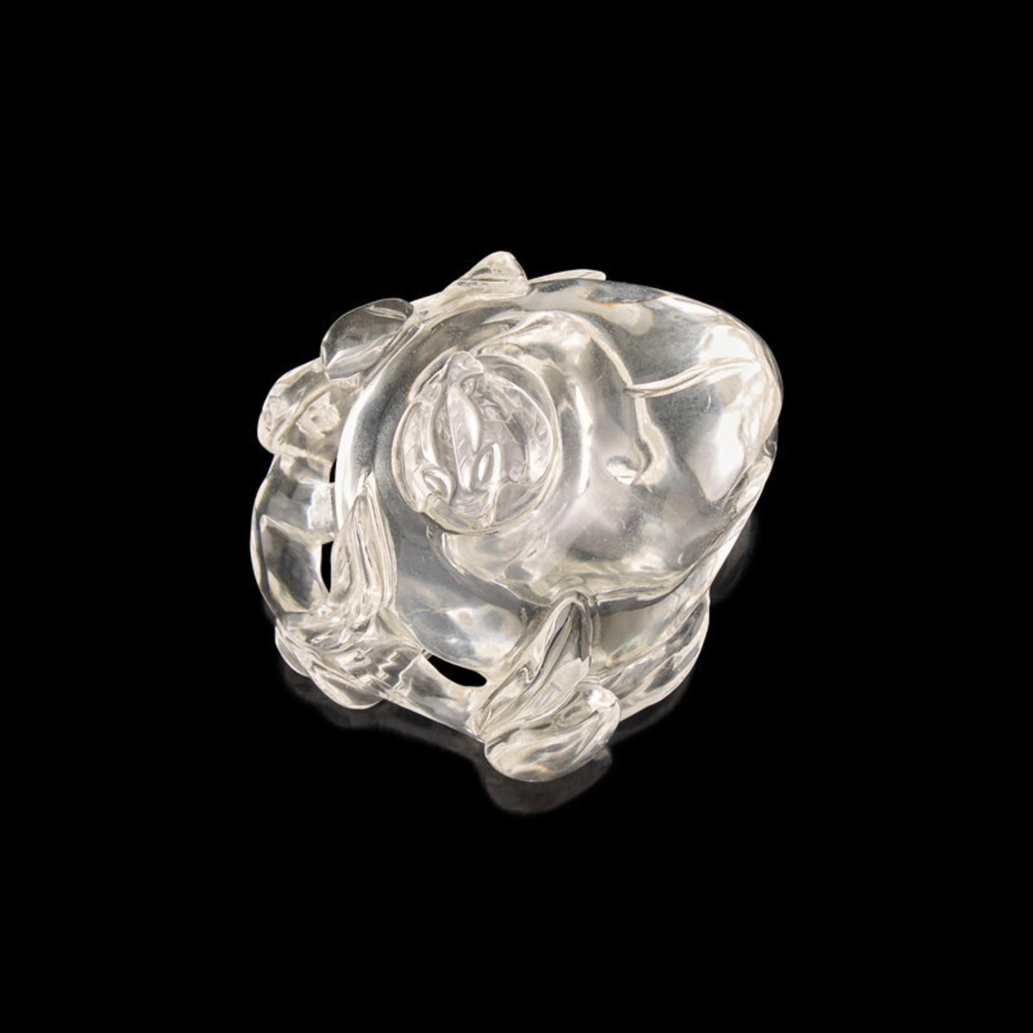 A Chinese Rock Crystal 'Peach' Coupe with 'Bat' Cover, 19th-20th Century 清晚期 水晶 桃蝠紋 洗