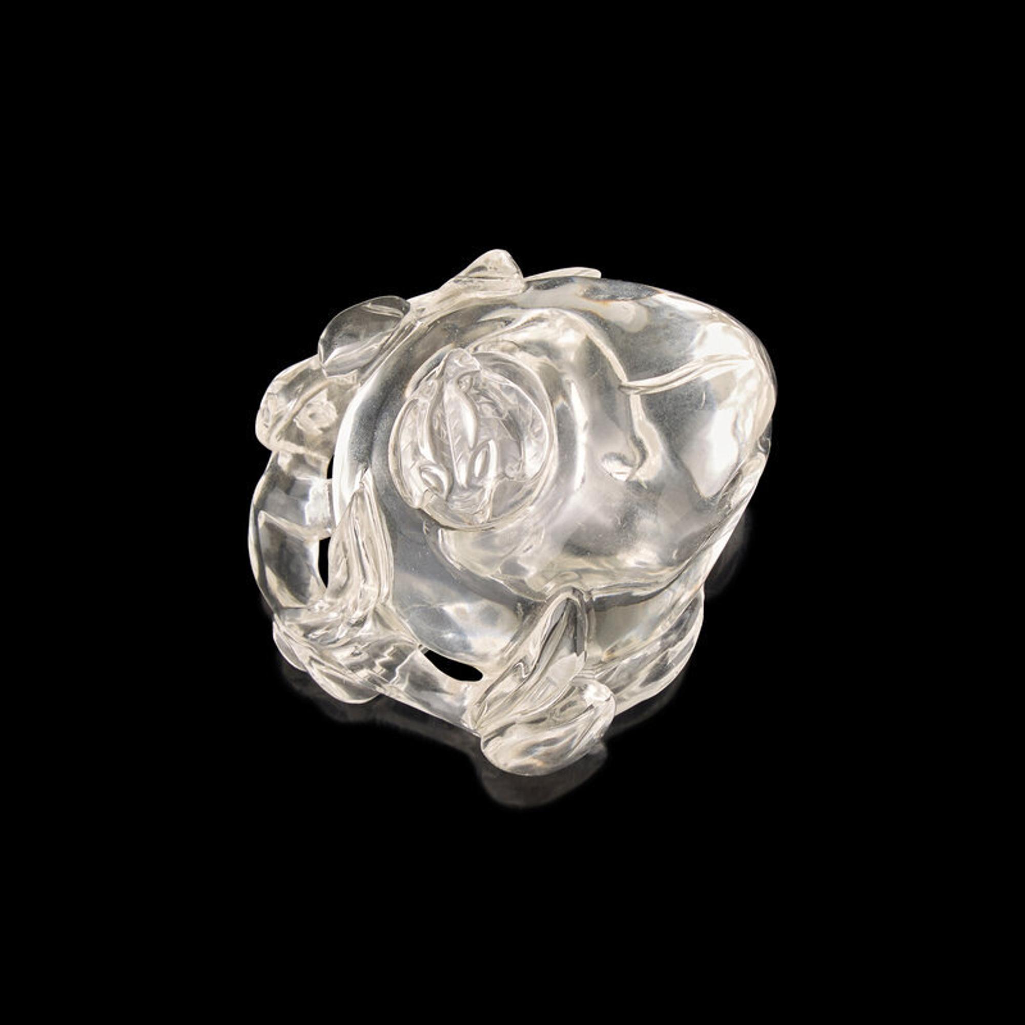 A Chinese Rock Crystal 'Peach' Coupe with 'Bat' Cover, 19th-20th Century 清晚期 水晶 桃蝠紋 洗