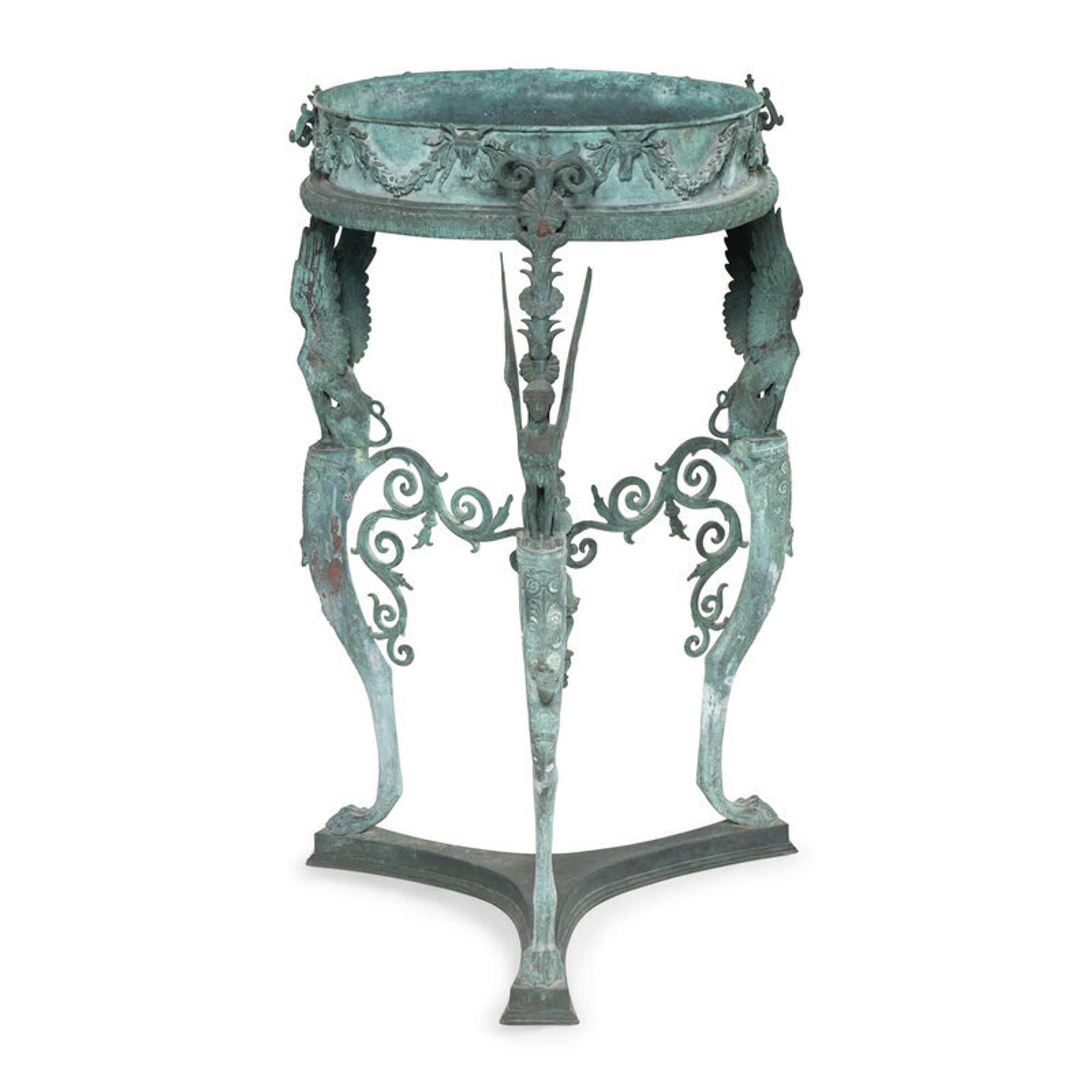 An Italian Green Patinated Bronze Tripod Athénienne