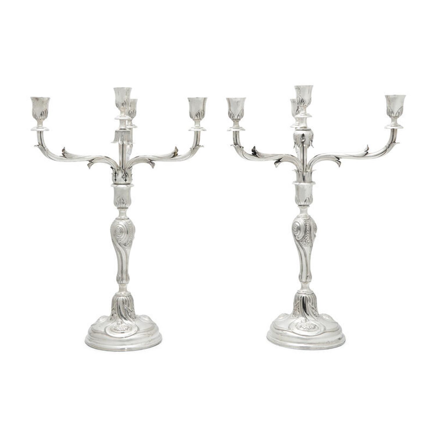 A Pair of Danish Silver Four -Light Candelabra