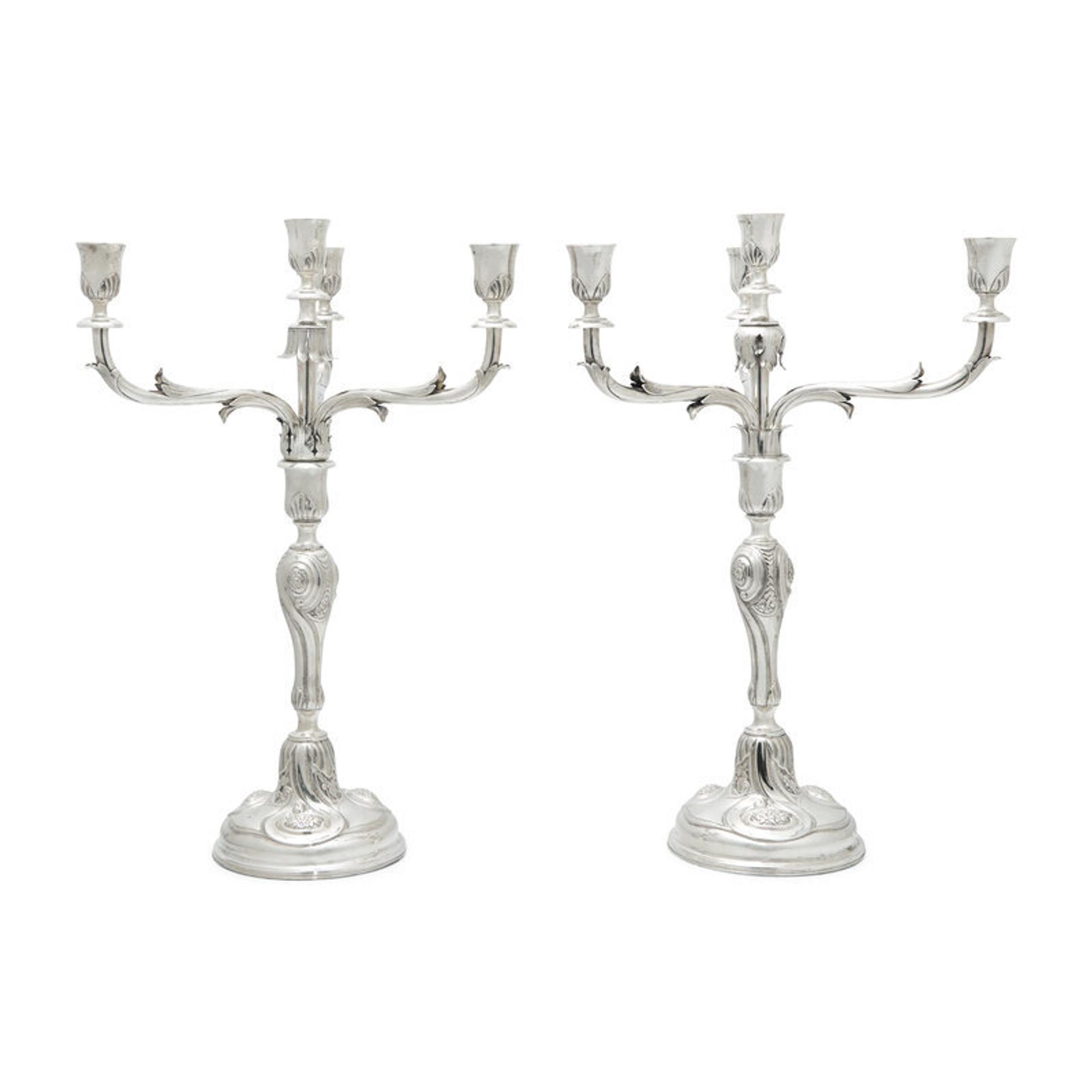A Pair of Danish Silver Four -Light Candelabra