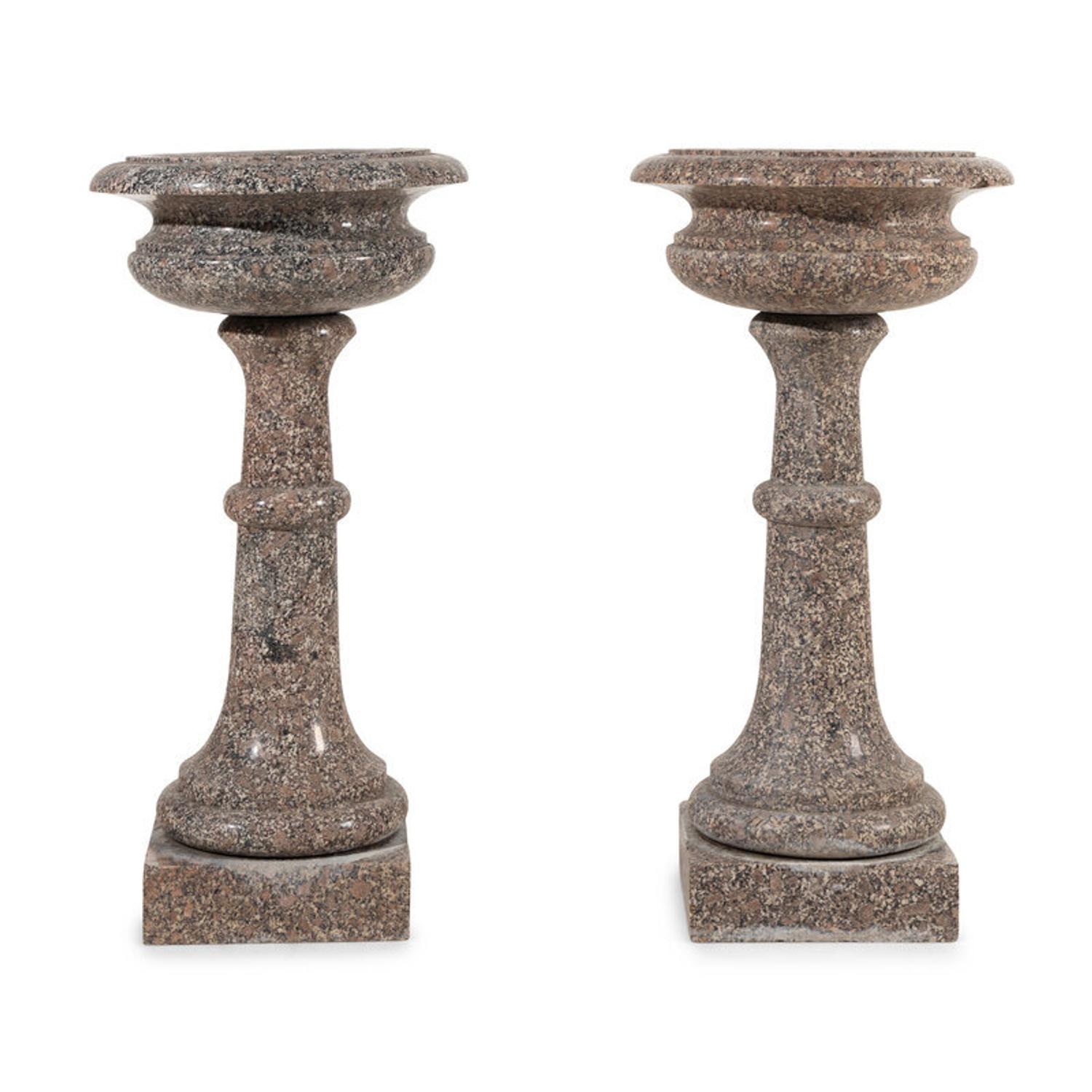 A Pair of Neoclassical Style Pink Granite Jardinières