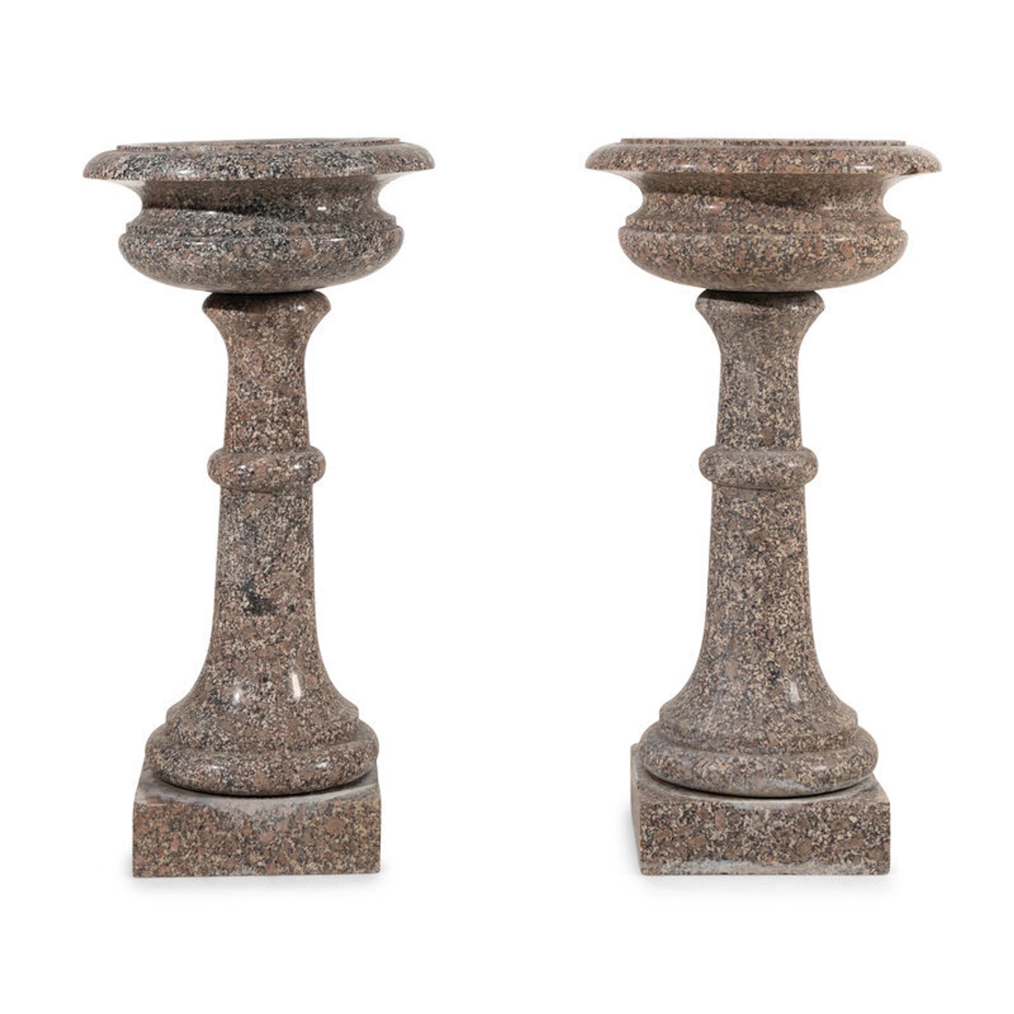 A Pair of Neoclassical Style Pink Granite Jardinières