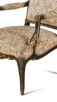 A Pair of Italian Rococo Style Painted and Parcel Gilt Fauteuils