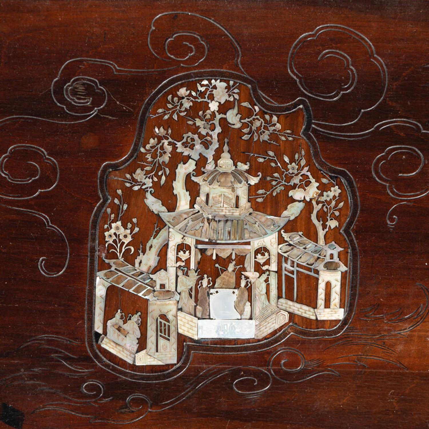 A French Chinoiserie Decorated Mother-of-Pearl Inlaid Writing Desk