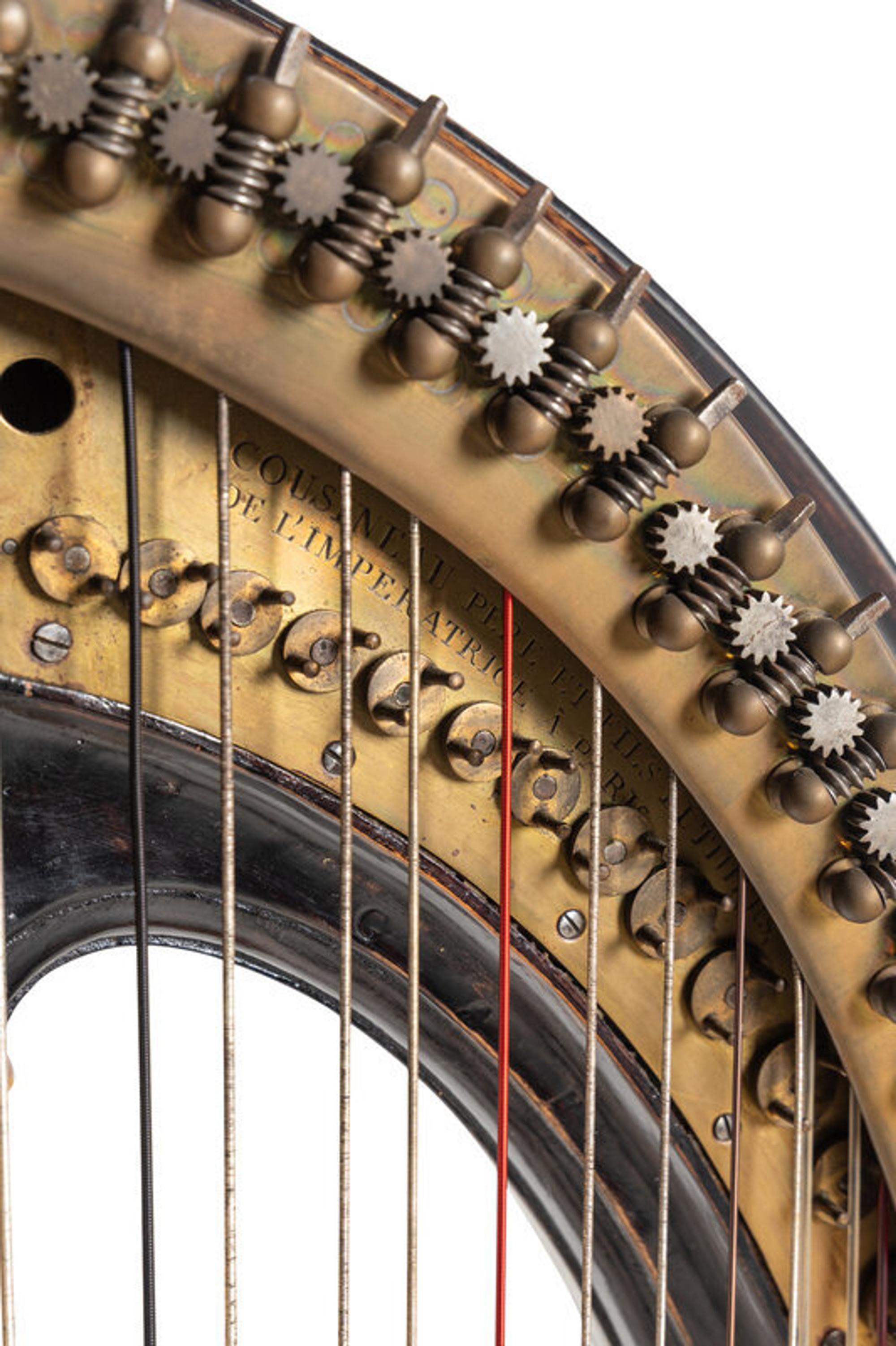 A Napoleon III Black Lacquer and Parcel Gilt Harp