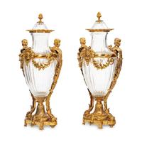 A Pair of Baccarat Gilt Bronze Mounted Glass Urns
