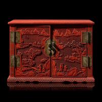A Chinese Carved Cinnabar Lacquer Two-Door Small Cabinet, Late 19th/20th Century 清末民國 剔紅百寶箱