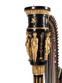 A Napoleon III Black Lacquer and Parcel Gilt Harp