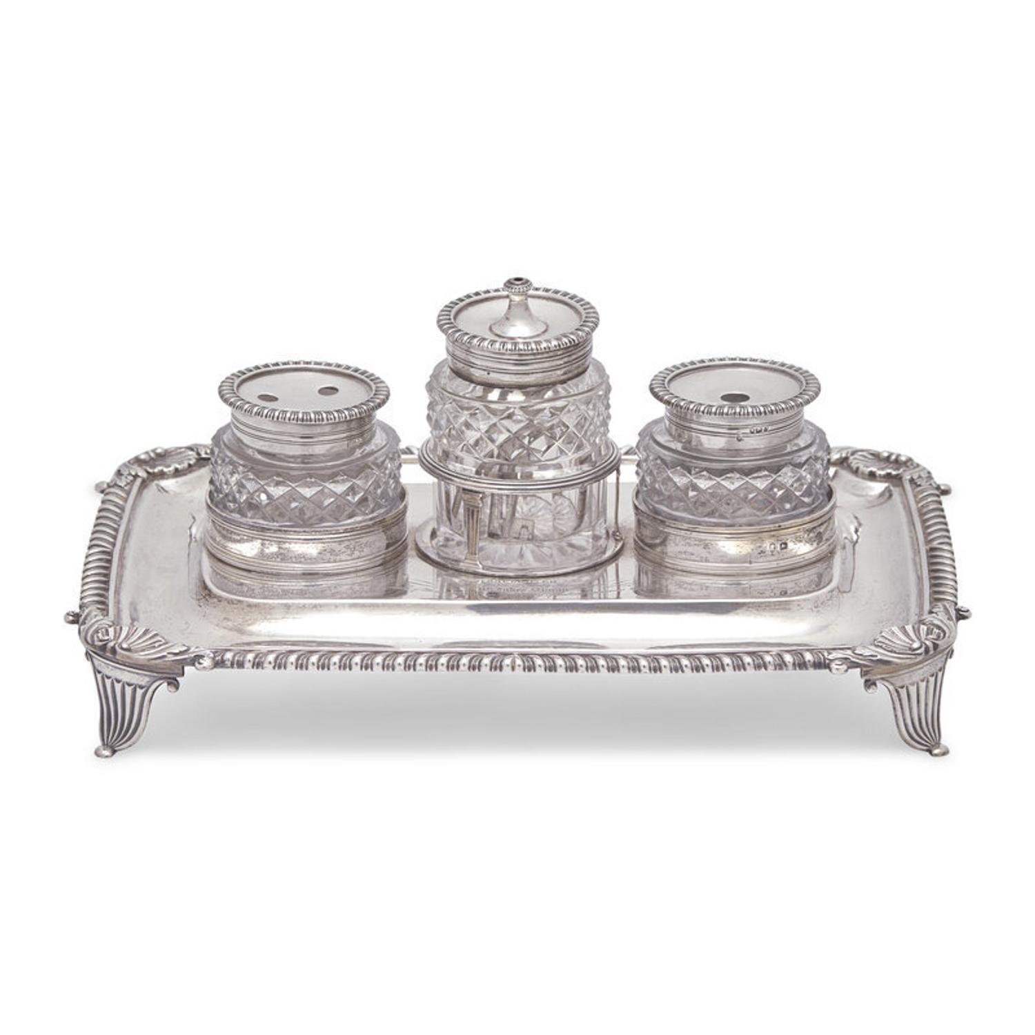 A George III Engraved Silver Ink Stand