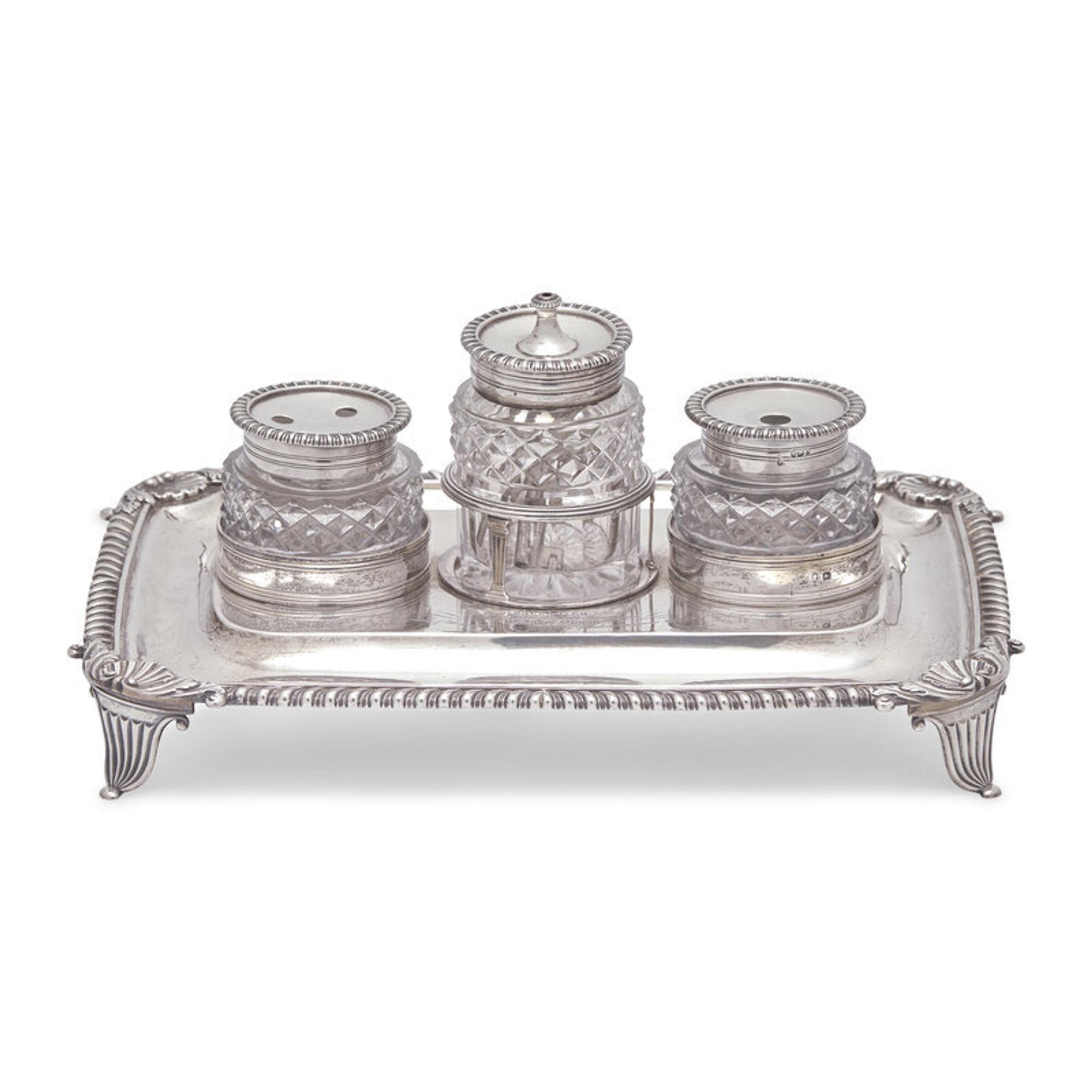 A George III Engraved Silver Ink Stand