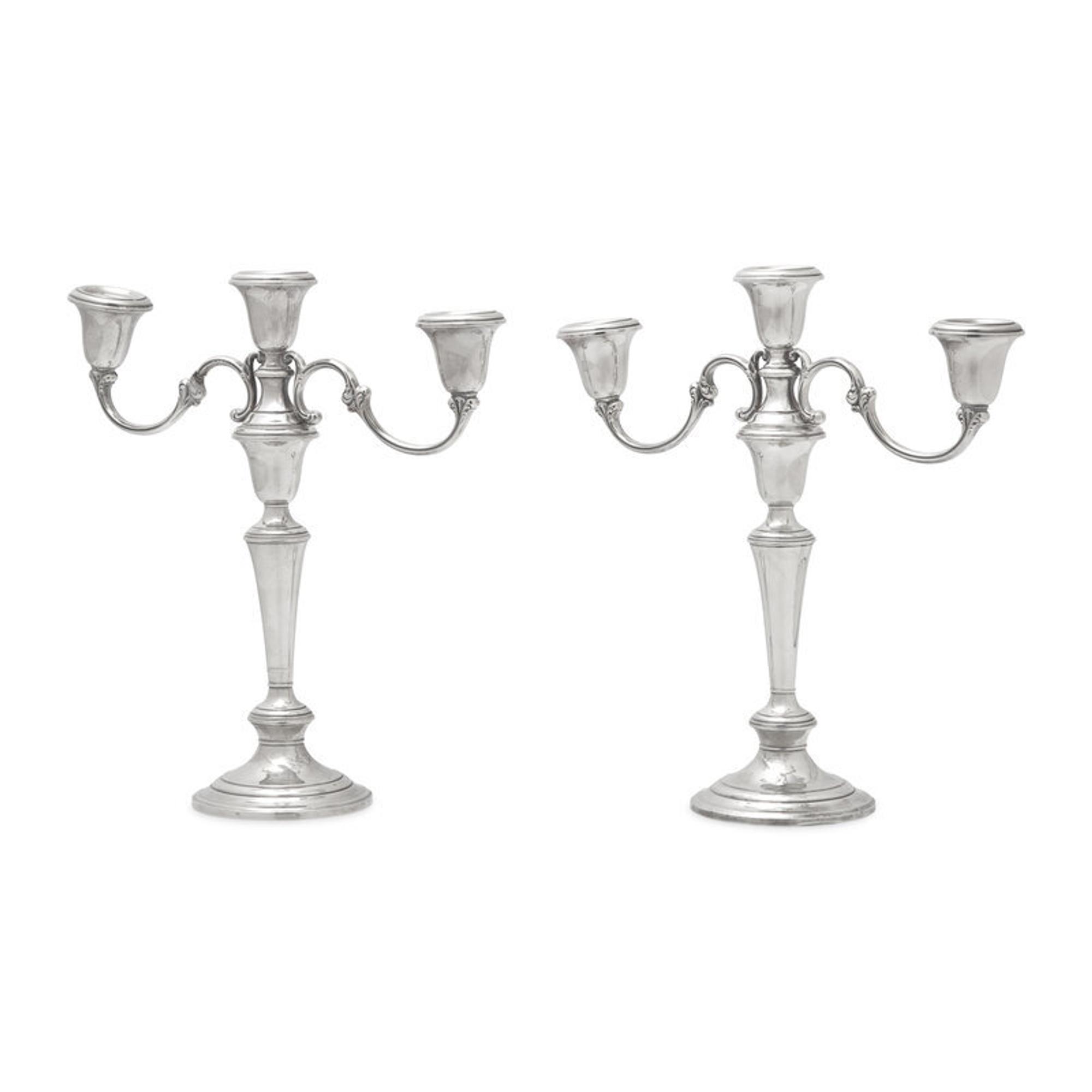 A Pair of American Silver Three-Light Candelabra