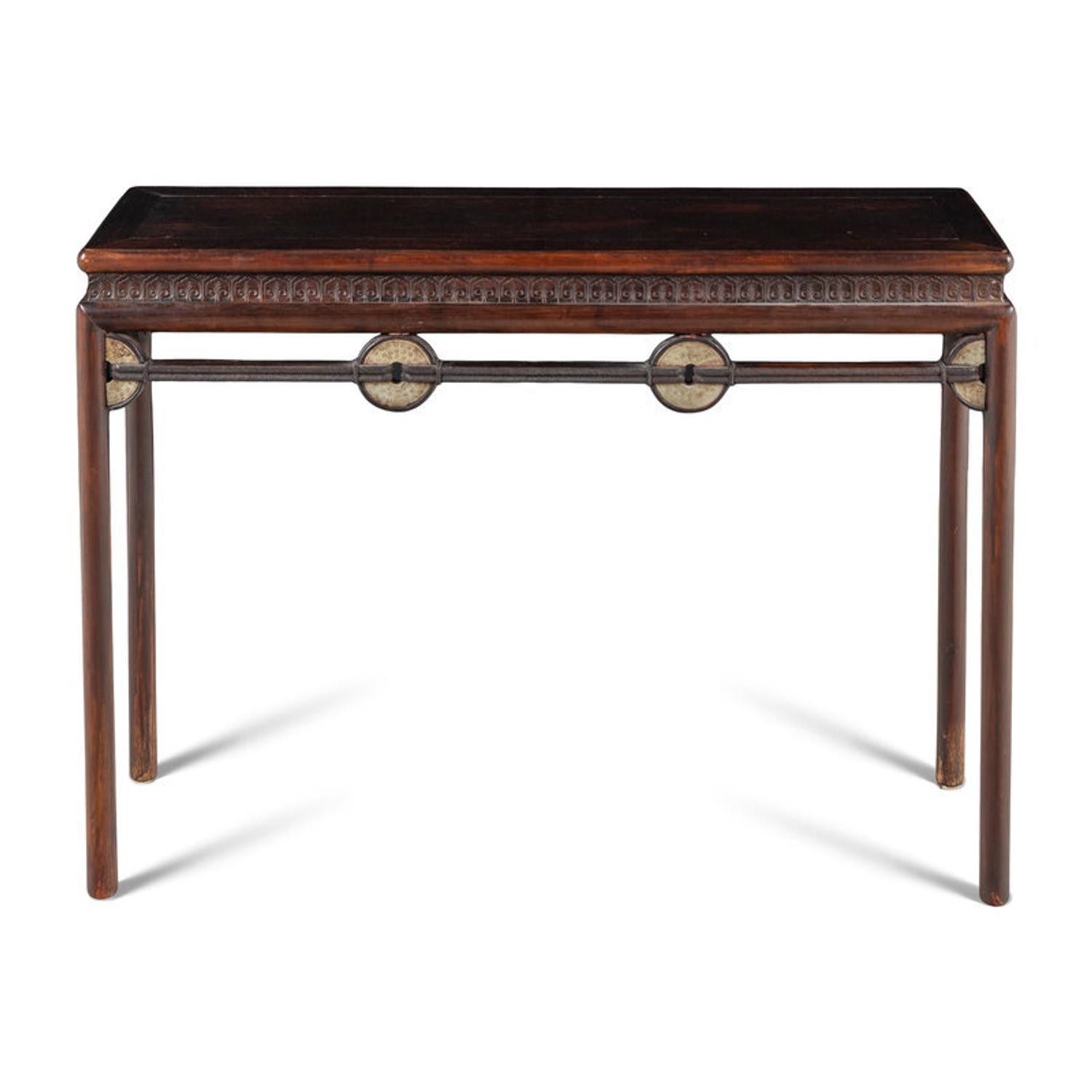 A Chinese Jade Bi Disc Mounted Hardwood Altar Table, Tiao'an, 20th Century 近代 硬木嵌玉璧小條案