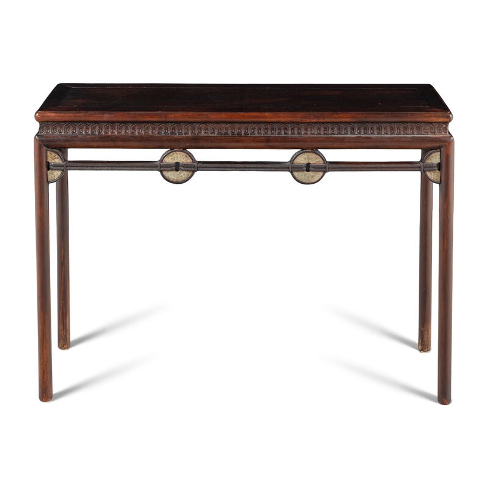 A Chinese Jade Bi Disc Mounted Hardwood Altar Table, Tiao'an, 20th Century 近代 硬木嵌玉璧小條案