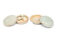 Two Chinese Molded Qingbai Glazed Small Boxes, Southern Song to Yuan Dynasty 南宋-元 青白釉模印蓋盒兩枚