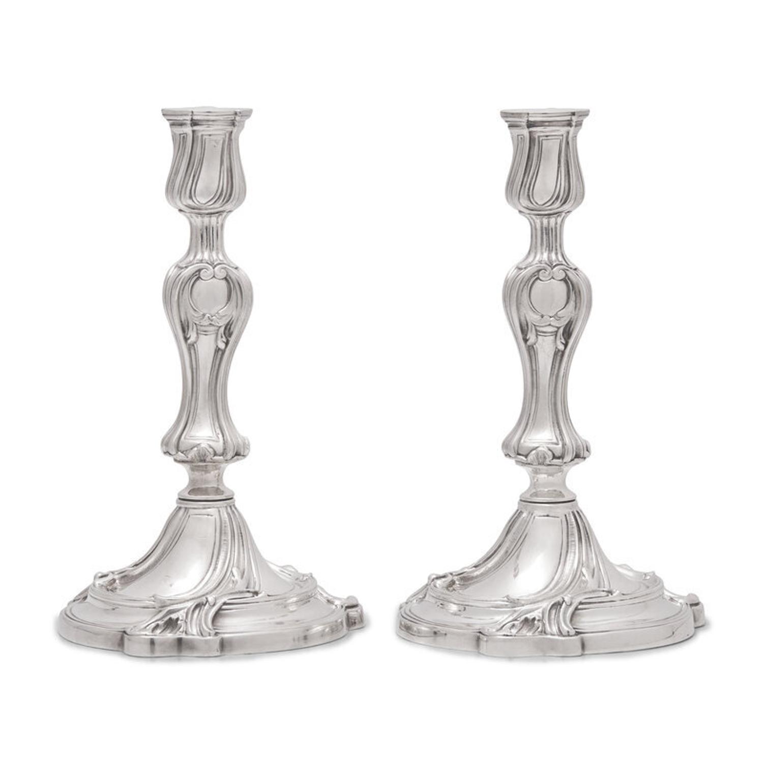A Pair of Christofle Silver-Plate Candlesticks