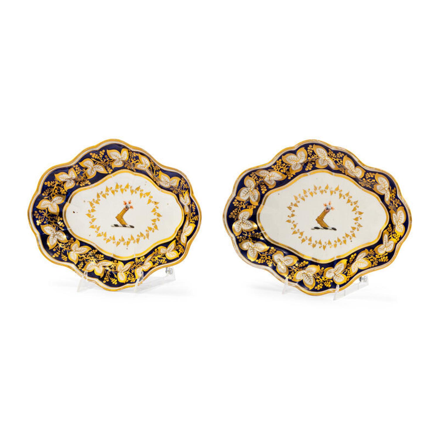 A Pair of Worcester Porcelain Armorial Serving Dishes