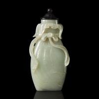 A Chinese Celadon Jade Bag-Form Vase with Later Cover, Qing Dynasty 清 青白玉包袱瓶