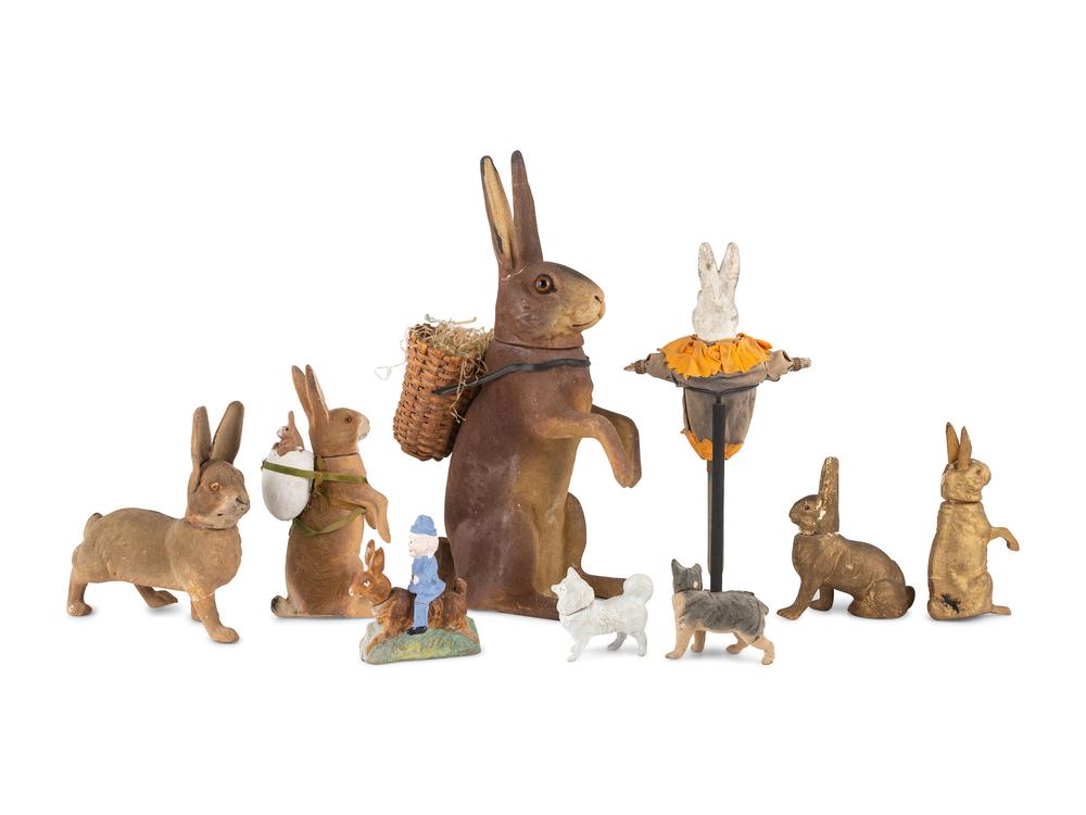 <div><!--block--><strong>A Collection of German Papier-Mâché Easter Bunnies and Other Figural Candy Canisters</strong></div>