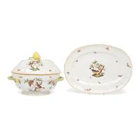 A Herend Rothschild Bird Porcelain Tureen and Underplate