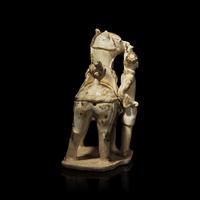 A Chinese Qingbai Iron-Brown Splashed Equestrian Figural Group, Northern Song Dynasty 北宋 湖田點褐彩胡人牽馬俑