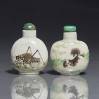 Two Chinese Enameled Porcelain Snuff Bottles, Daoguang Marks and of the Period 清道光 粉彩花鳥草蟲鼻烟壺兩支