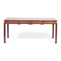 An Impressive Chinese Huanghuali and Hardwood Painting Table, Hua'An, 18th/Early 19th Century 清中期 黃花梨拼硬木有束腰如意纹大畫案