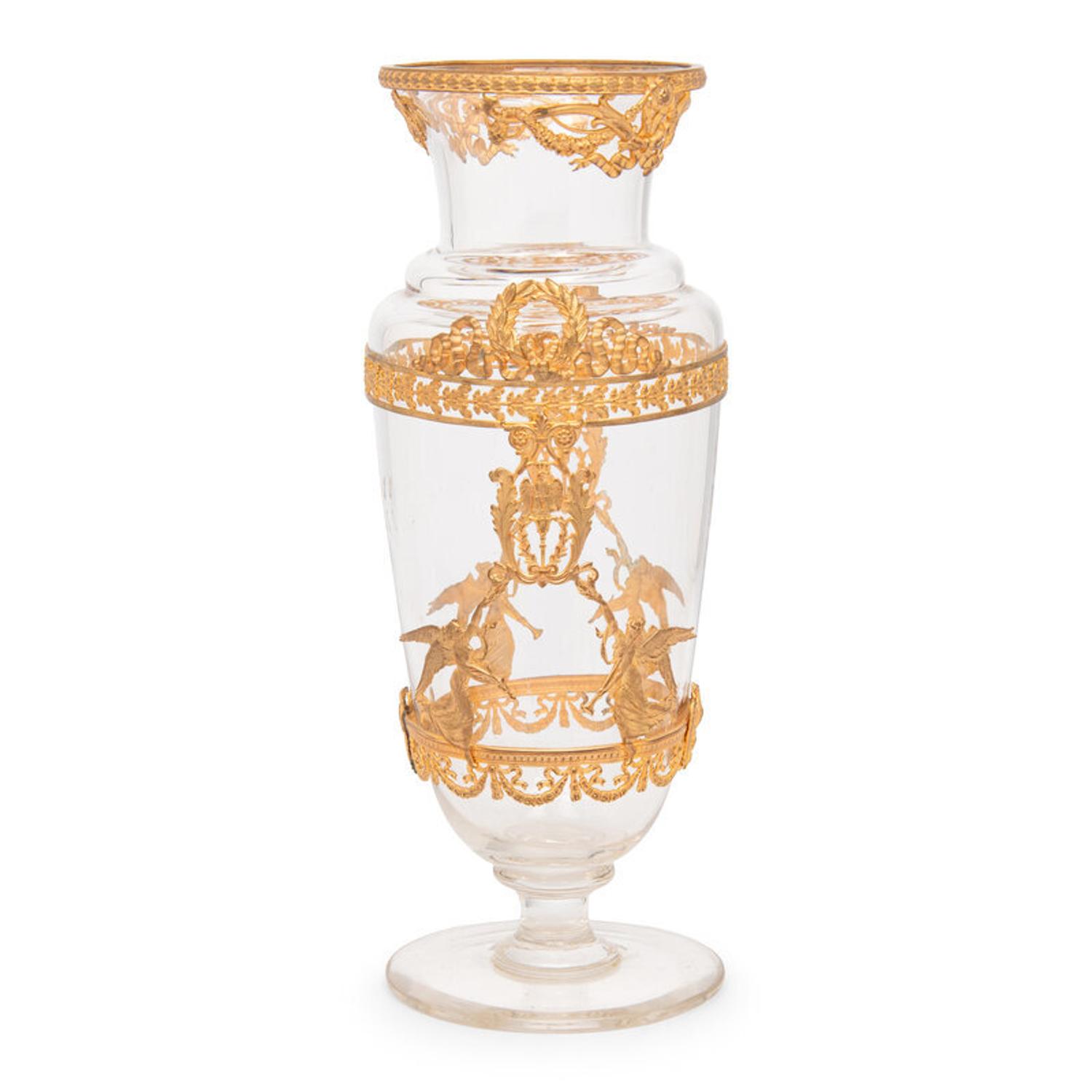 A French Neoclassical Style Gilt Metal Mounted Glass Vase