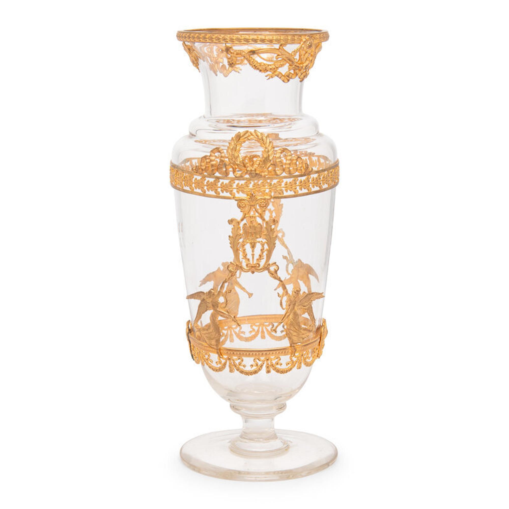 A French Neoclassical Style Gilt Metal Mounted Glass Vase