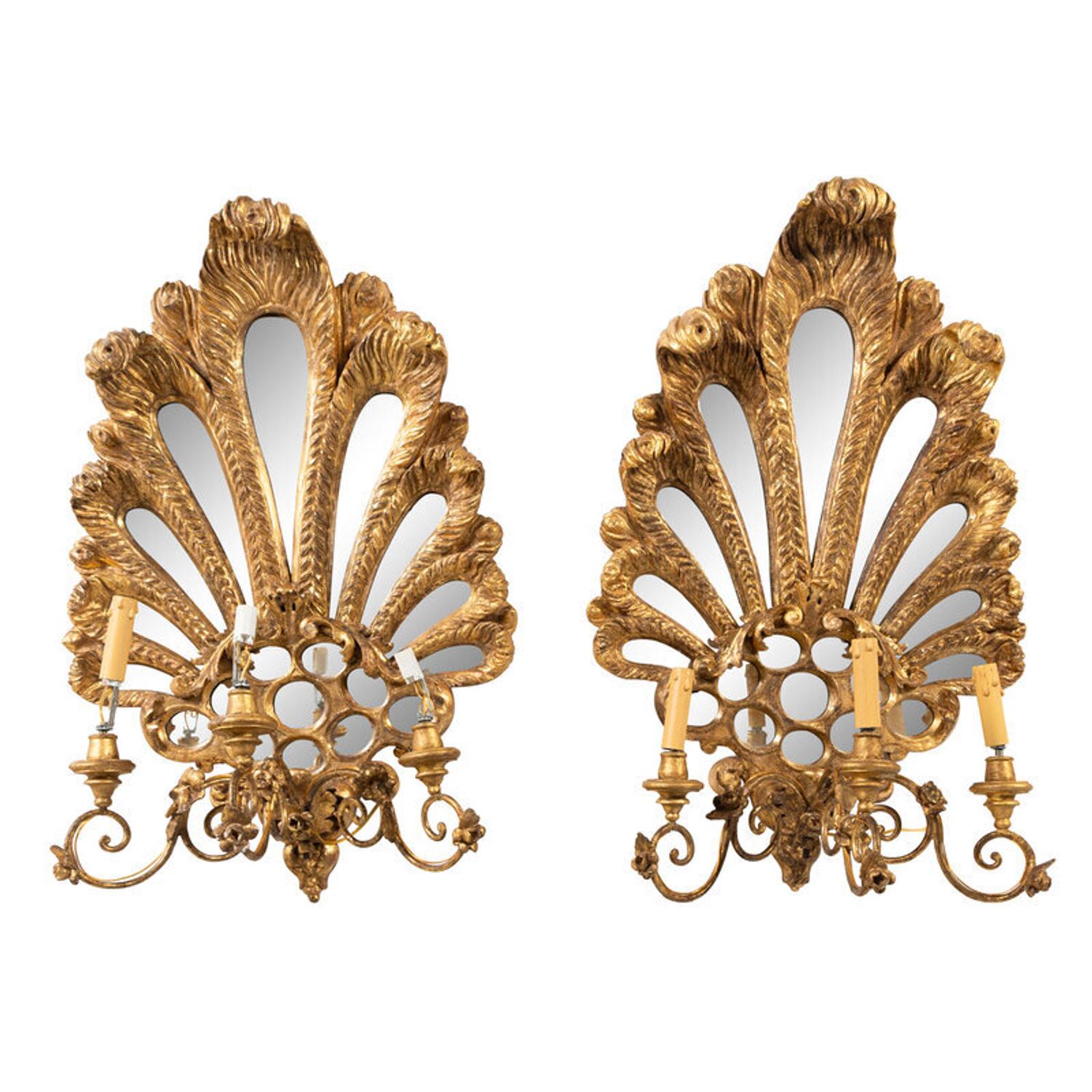 A Pair of Large Italian Giltwood Girandole Mirrors