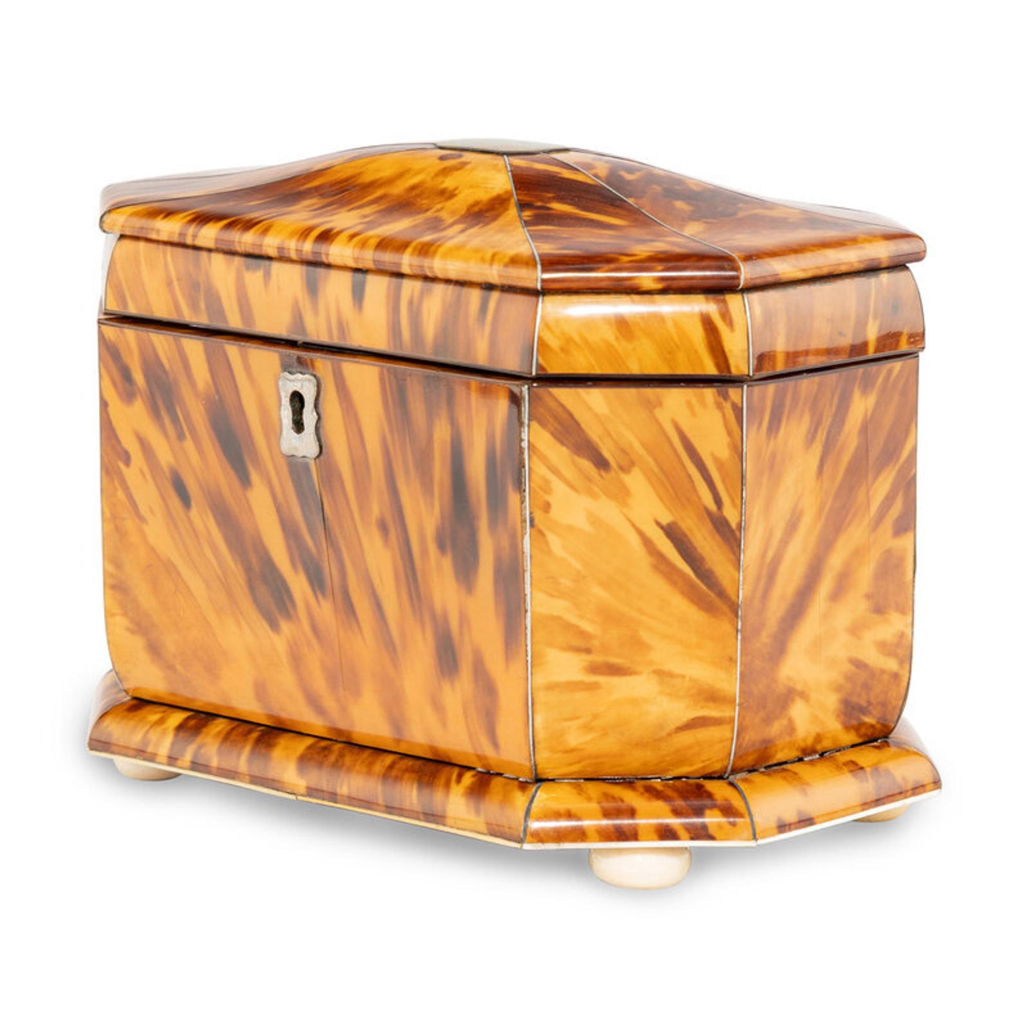 An English Tortoise Shell Veneered Tea Caddy