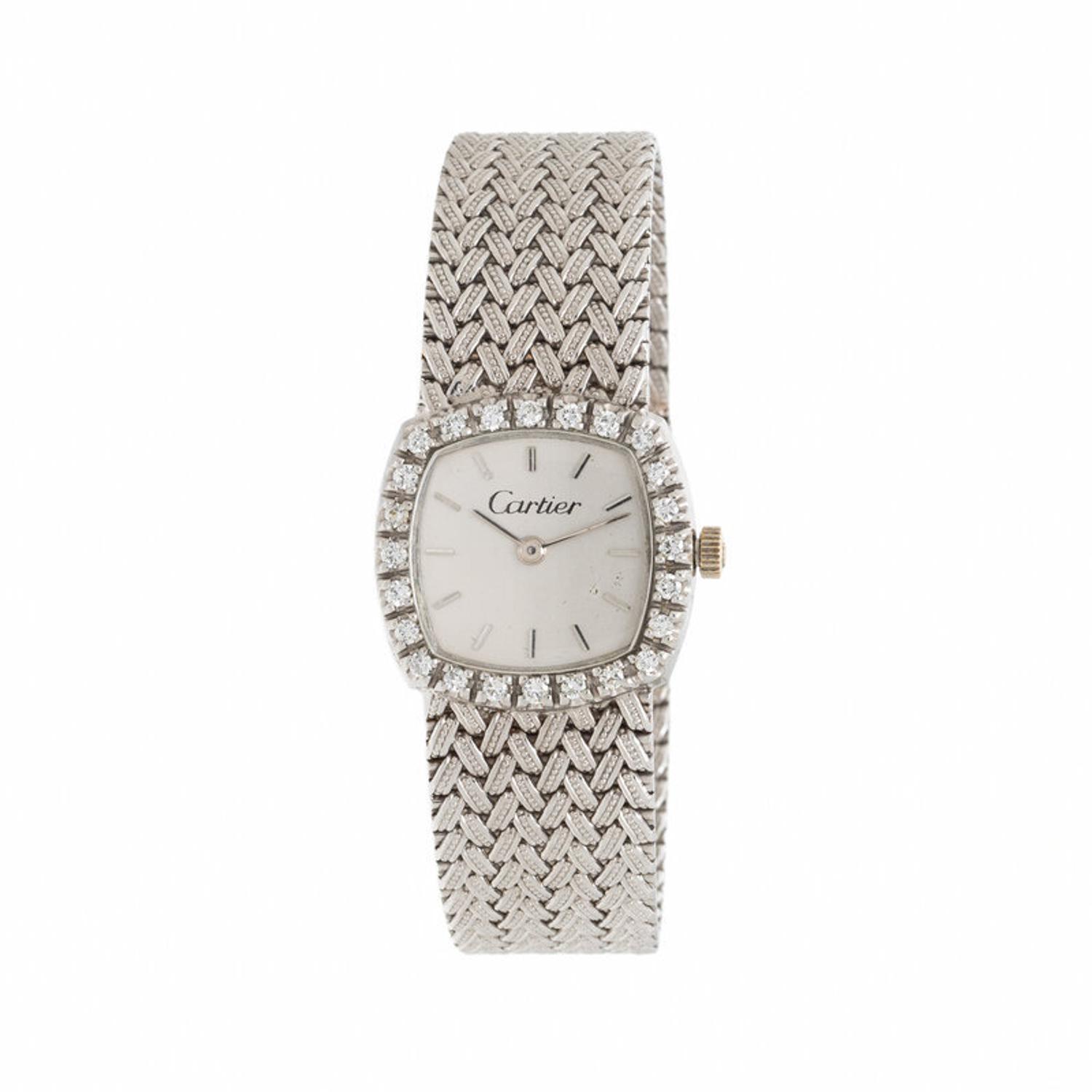 Cartier, 18K White Gold Watch with Diamond Bezel and Integrated Bracelet