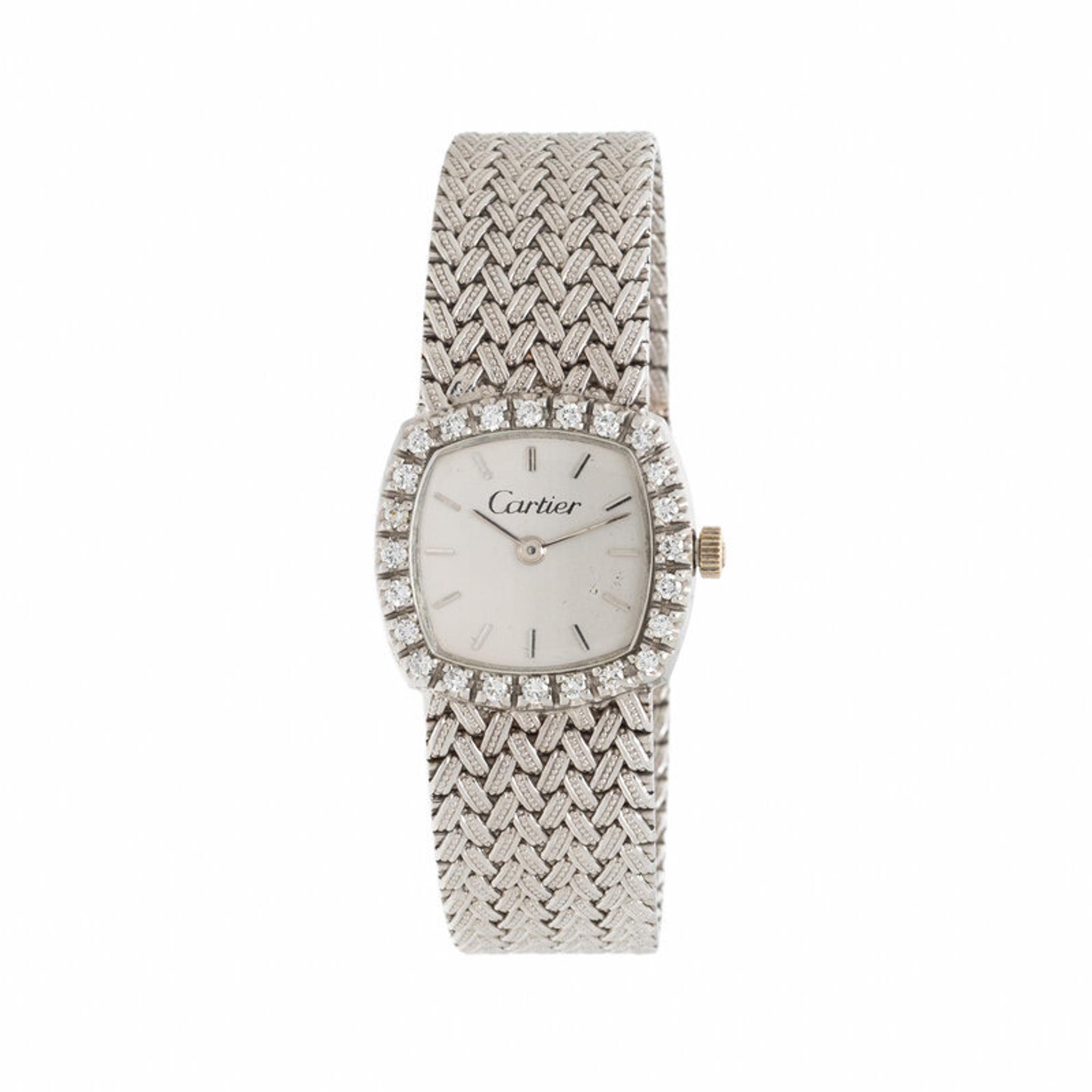 Cartier, 18K White Gold Watch with Diamond Bezel and Integrated Bracelet