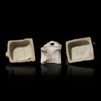 Three Small Korean White Glazed Porcelain Figural Joss Stick Holders, 16th/17th Century 十六-十七世紀 朝鮮白瓷俑三件